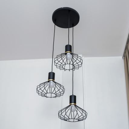 Griestu lustra ar vadu SOLANO 3xE27/15W/230V melna/zelta