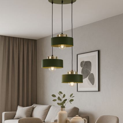 Griestu lustra IGNIA uz kabeļa, 3x E27/60W/230V, zaļa
