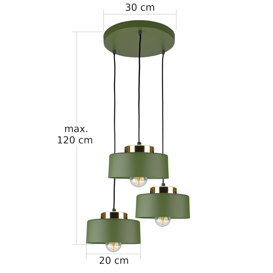 Griestu lustra IGNIA uz kabeļa, 3x E27/60W/230V, zaļa