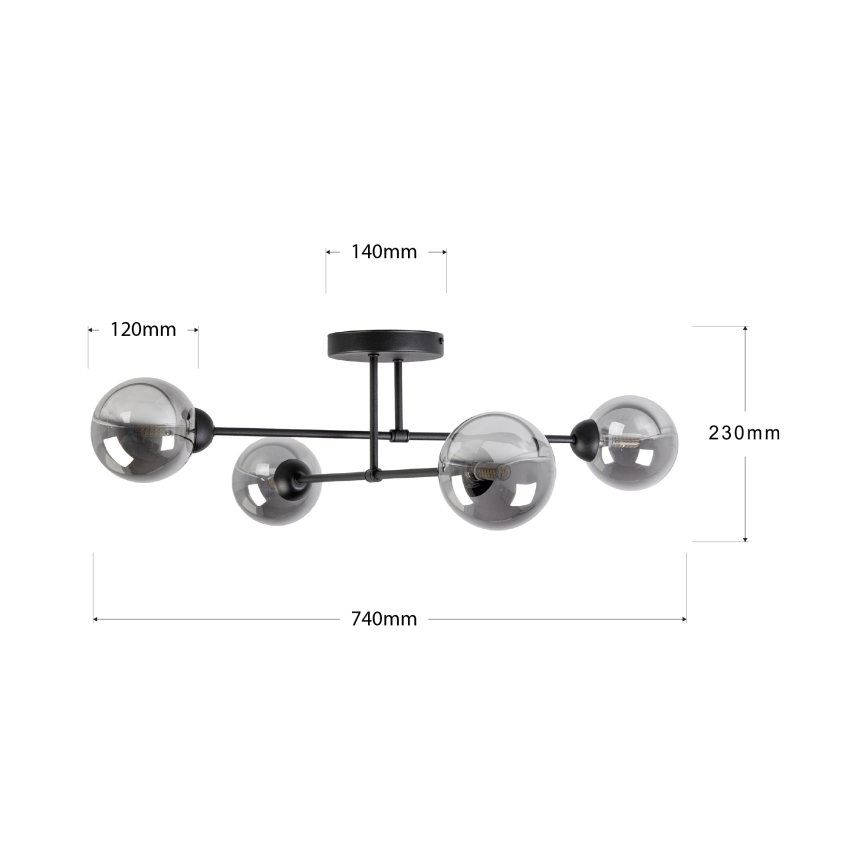 Griestu lustra OBSIDIAN, virsmas piestiprināma, 4xG9/10W/230V, melna/dūmakaini pelēka