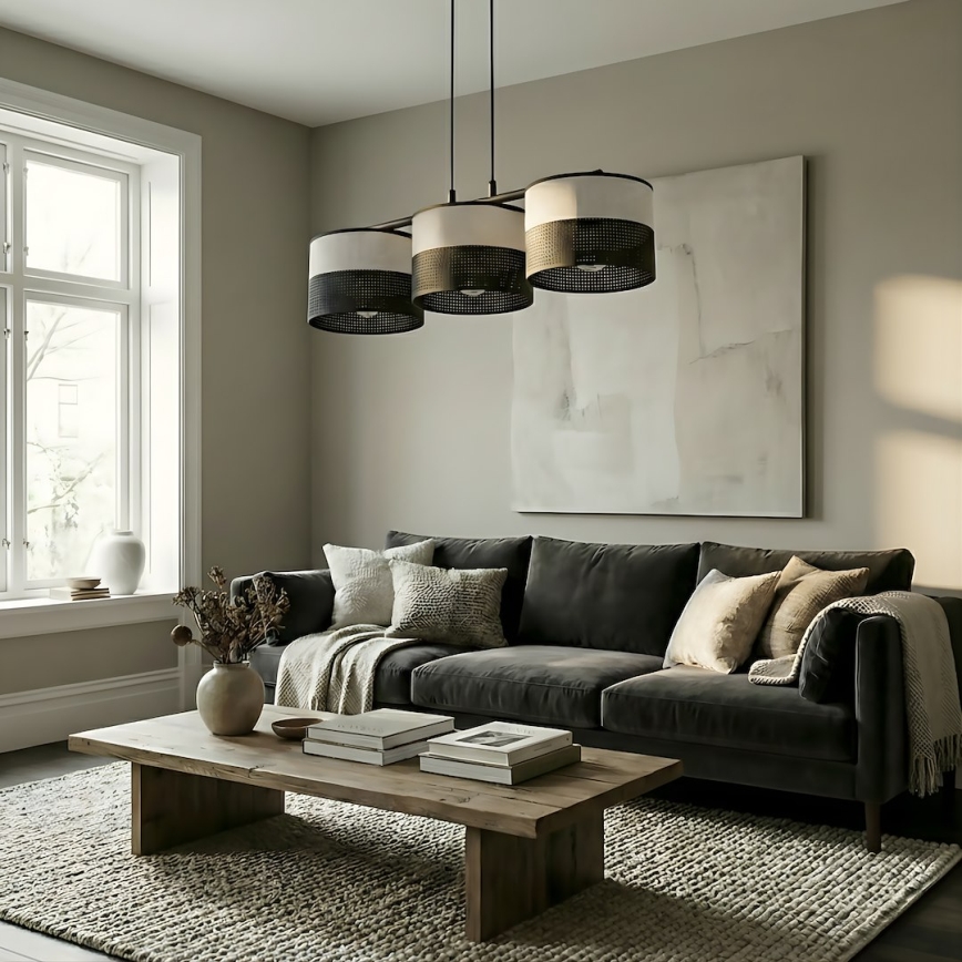 Griestu lustra uz kabeļa KARBON 3xE27/15W/230V melna/pelēka