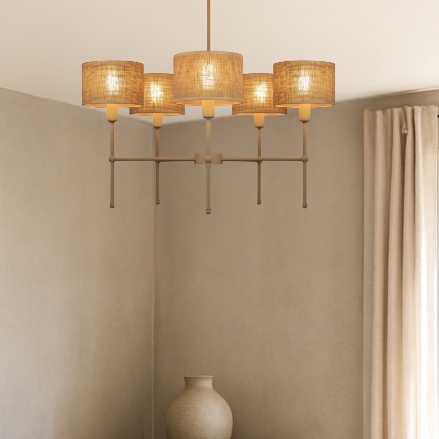 Griestu lustra uz stieņa MADELA 5xE14/40W/230V juta/bēša