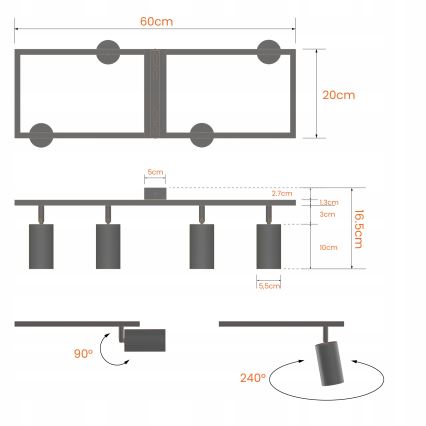 Griestu spotgaismeklis 4xGU10/30W/230V balts