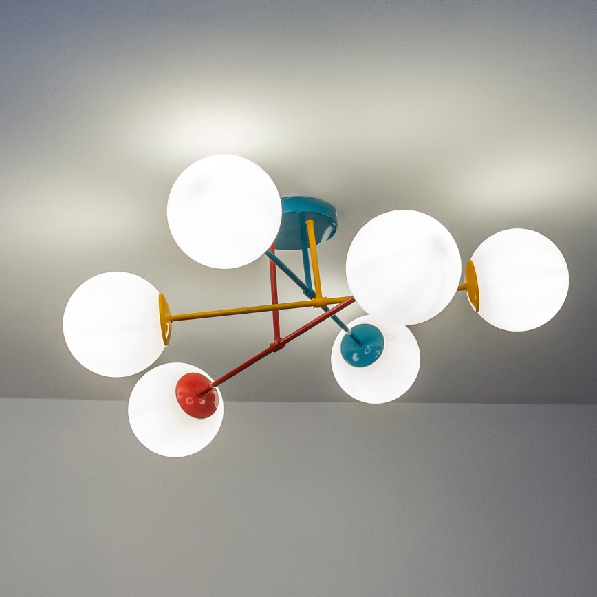 Griestu uzstādāma lustra MOON 6xE27/15W/230V tirkīza/dzeltena/sarkana