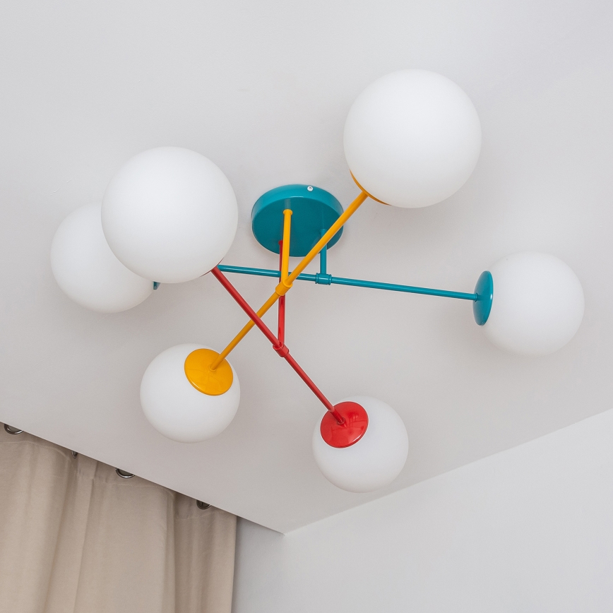 Griestu uzstādāma lustra MOON 6xE27/15W/230V tirkīza/dzeltena/sarkana