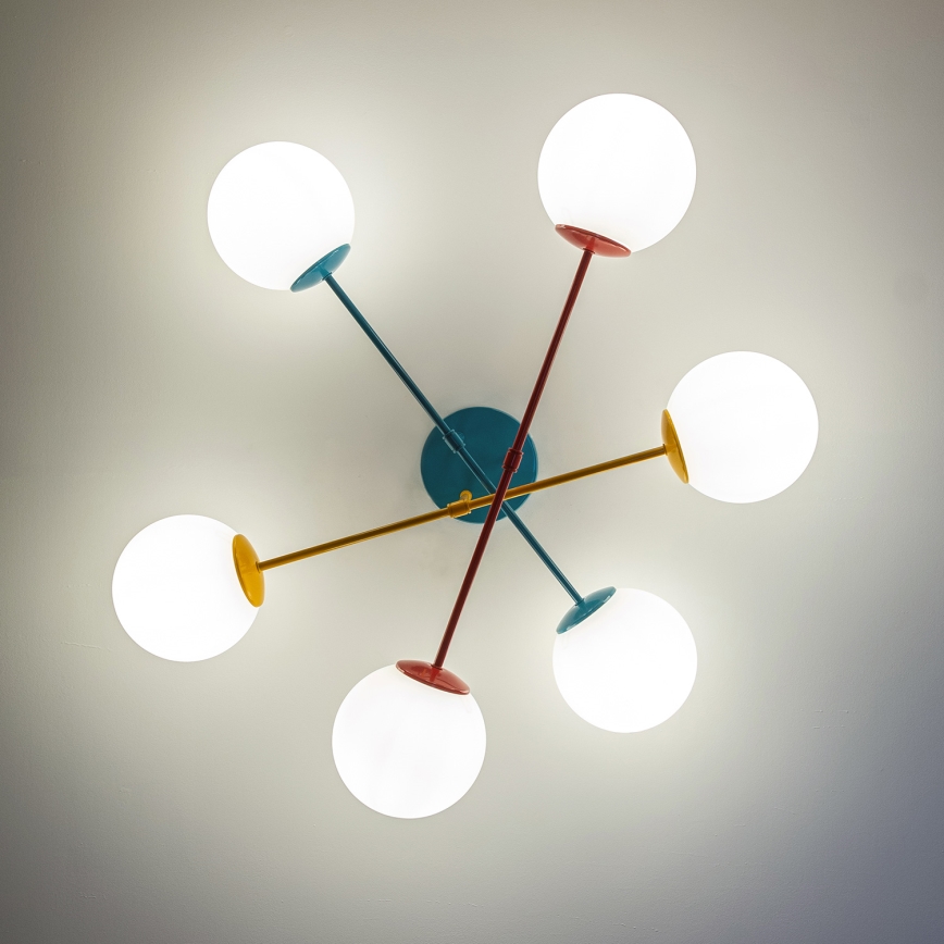 Griestu uzstādāma lustra MOON 6xE27/15W/230V tirkīza/dzeltena/sarkana