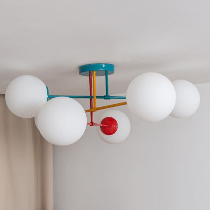 Griestu uzstādāma lustra MOON 6xE27/15W/230V tirkīza/dzeltena/sarkana