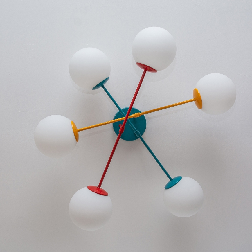 Griestu uzstādāma lustra MOON 6xE27/15W/230V tirkīza/dzeltena/sarkana