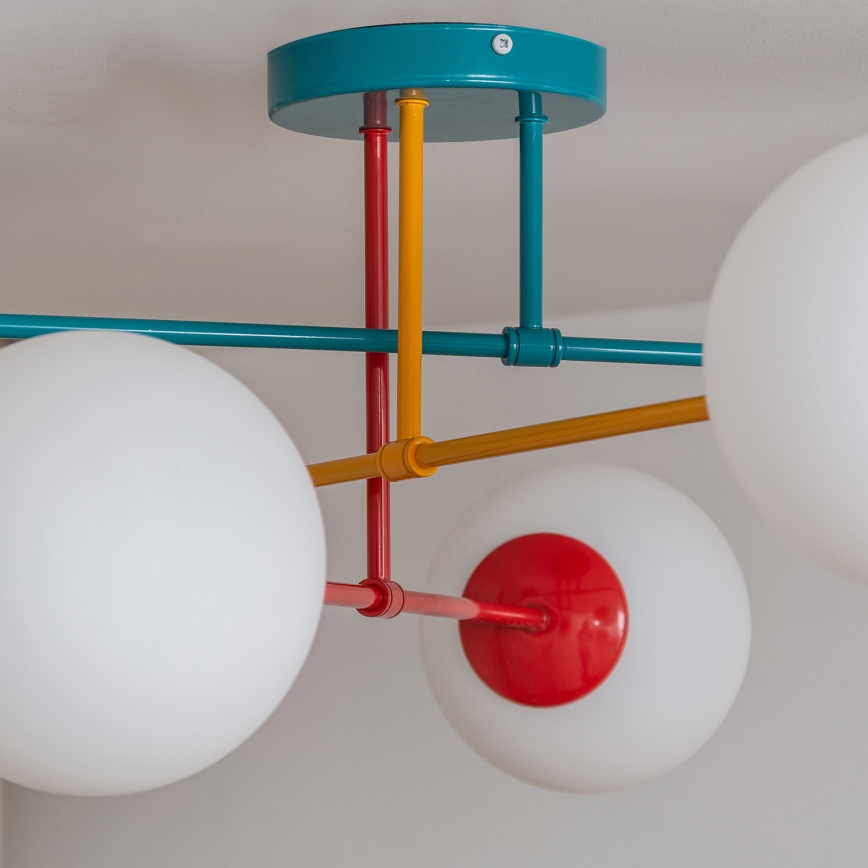 Griestu uzstādāma lustra MOON 6xE27/15W/230V tirkīza/dzeltena/sarkana