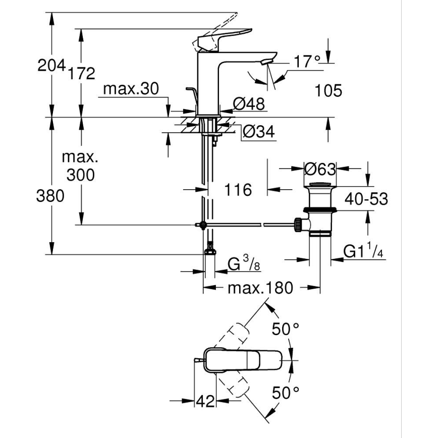 GROHE 1018322430 - Izlietnes jaucējkrāns DICE M melns