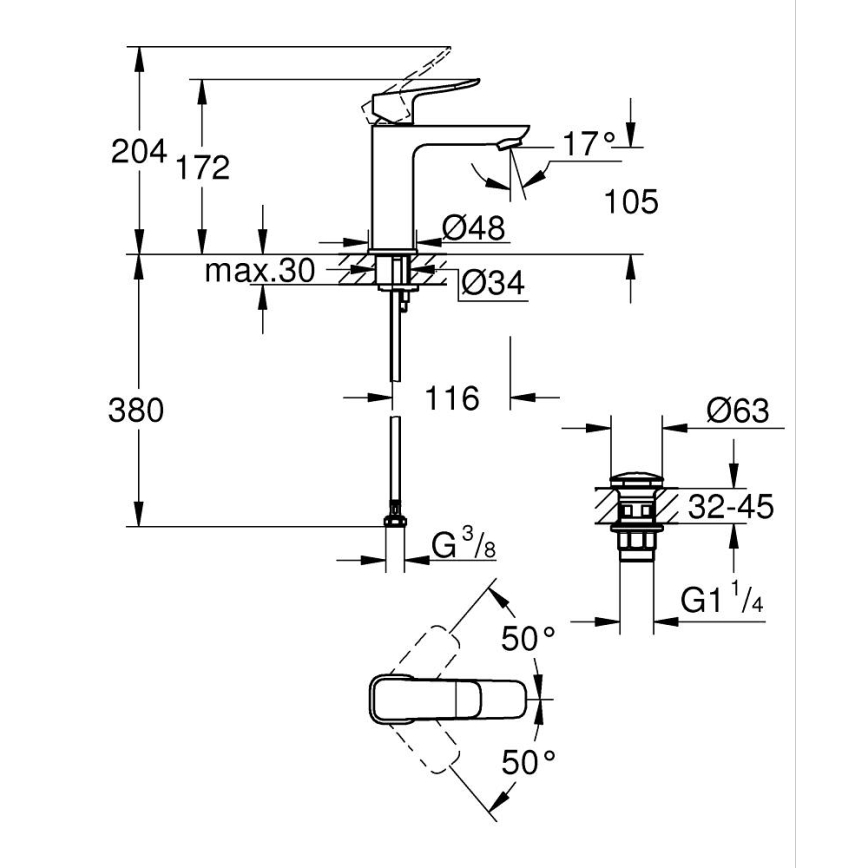 GROHE 1018332430 - Izlietnes jaucējkrāns DICE M melns