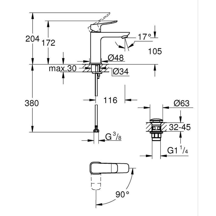 GROHE 1018362430 - Izlietnes jaucējkrāns DICE M melns