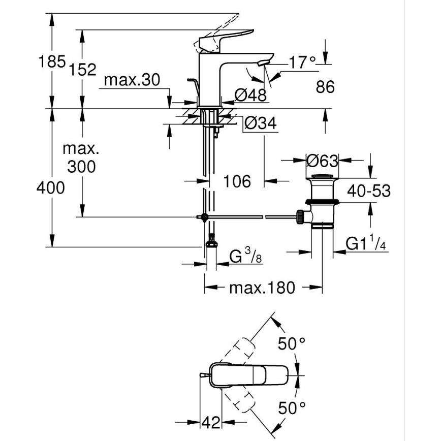 GROHE 1018562430 - Izlietnes maisītājs DICE S melns
