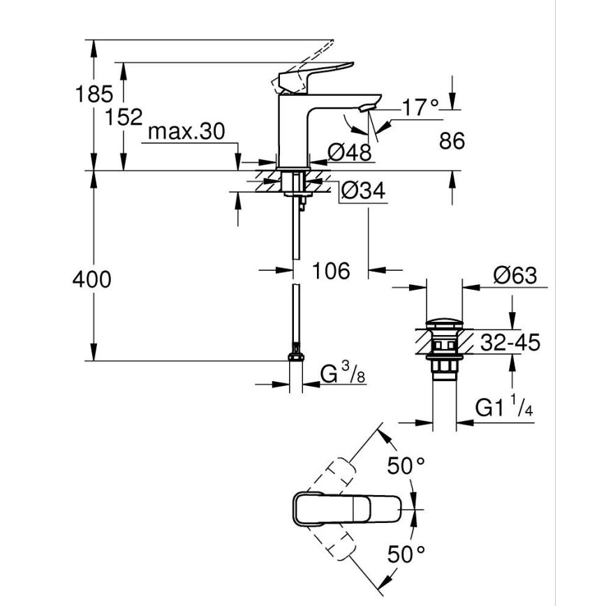 GROHE 1018572430 - DICE S izlietnes jaucējkrāns, melns