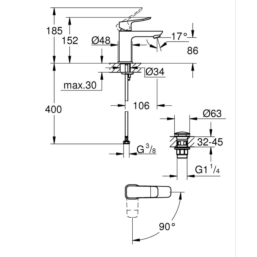 GROHE 1018610000 - Izlietnes jaucējkrāns DICE S ar spīdīgu hroma pārklājumu