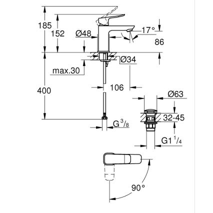 GROHE 1018612430 - Izlietnes jaucējkrāns DICE S melns