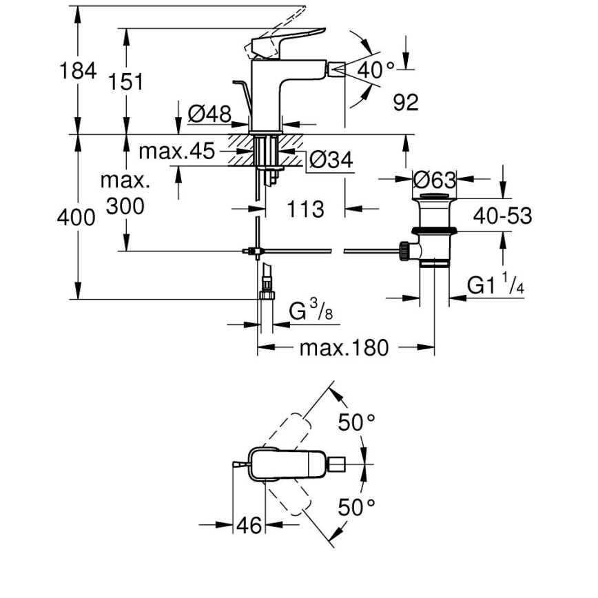 GROHE 1018770000 - DICE bidē jaucējkrāns, glancēts hroms