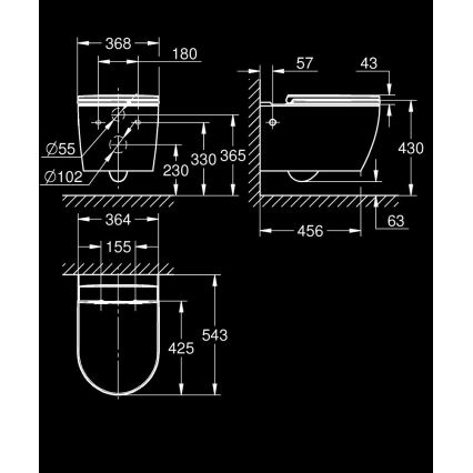 GROHE 103848SH00 - Sienas piestiprināms tualetes pods START ROUND CERAMIC, 368 × 543 mm, durobalts