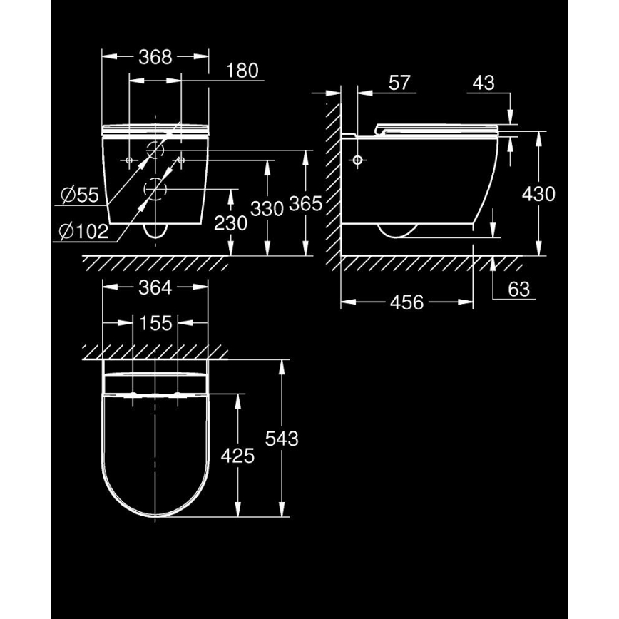 GROHE 103848SH00 - Sienas piestiprināms tualetes pods START ROUND CERAMIC, 368 × 543 mm, durobalts