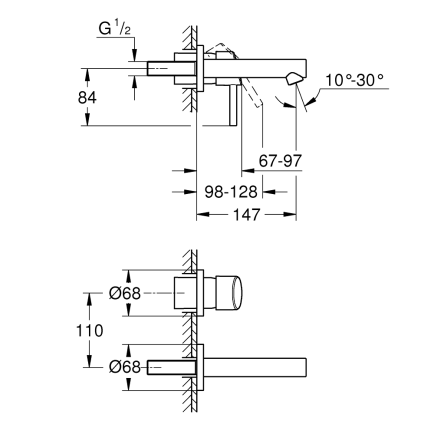 GROHE 19575001 - Divu caurumu izlietnes jaucējkrāns CONCETTO 147 mm spīdīgs hroms