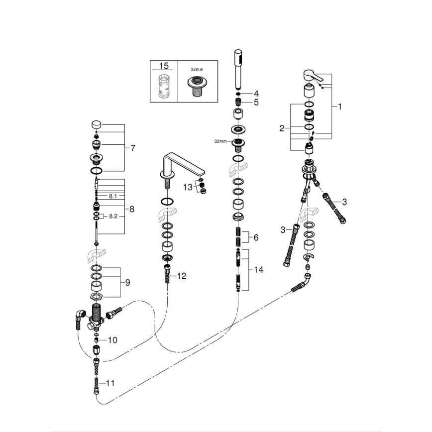 GROHE 19577001 - LINEARE četru caurumu vannas komplekts, spīdīgs hroms