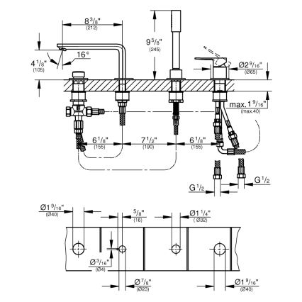 GROHE 19577001 - LINEARE četru caurumu vannas komplekts, spīdīgs hroms