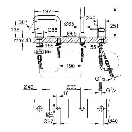 GROHE 19578DL1 - Vannas četrcaurumu kombinācija ESSENCE vara apdarē