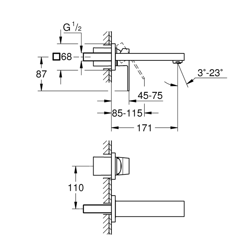 GROHE 19895000 - Izlietnes divu caurumu jaucējkrāns EUROCUBE 171 mm spīdīgs hroms