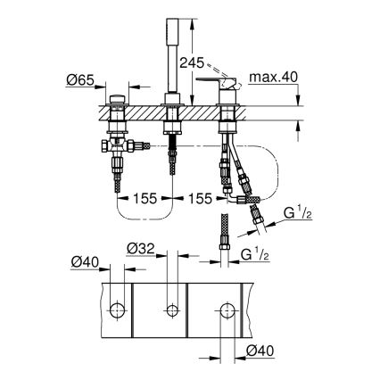 GROHE 19965001 - LINEARE trīs caurumu vannas jaucējkrāns, spīdīgs hroms