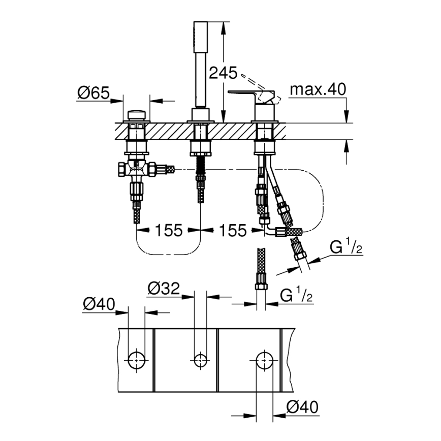 GROHE 19965001 - LINEARE trīscaurumu vannas jaucējkrāns, spīdīgs hroms
