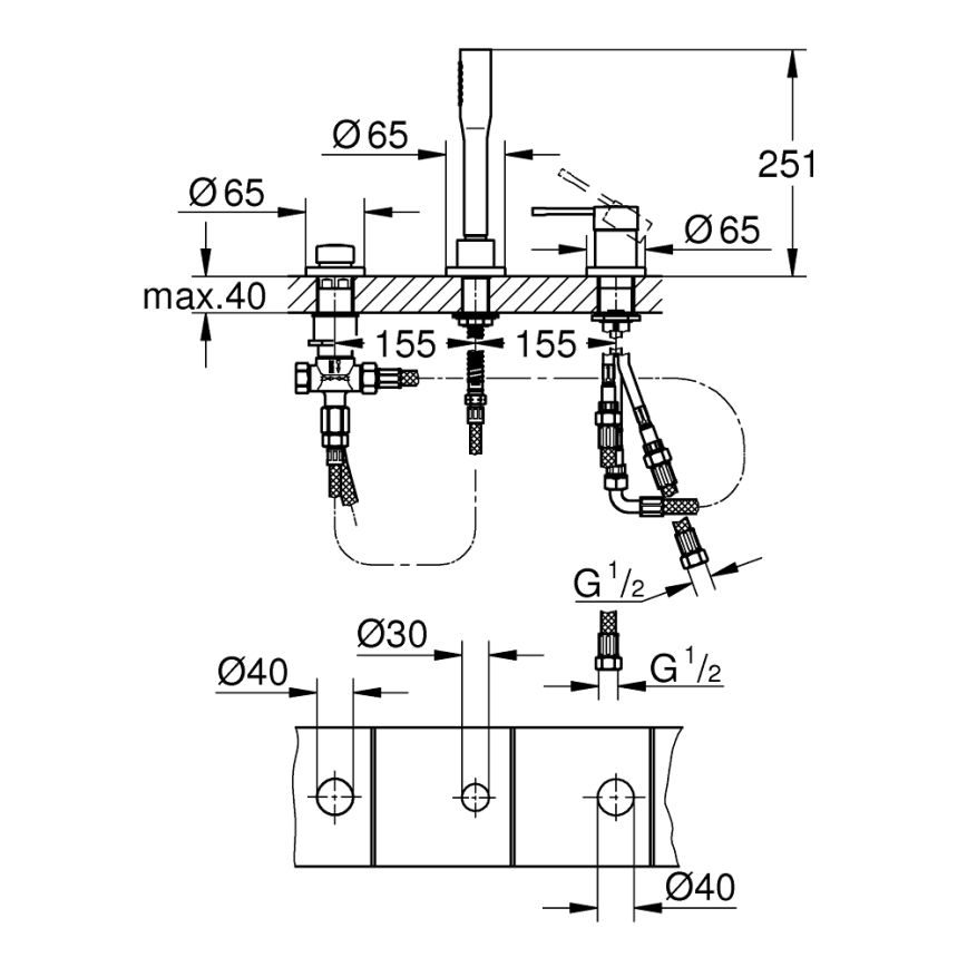 GROHE 19976001 - ESSENCE trīscaurumu vannas jaucējkrānu komplekts, spīdīgs hroms