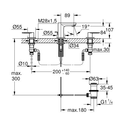 GROHE 20187000-Trīscaurumu izlietnes jaucējkrāns EUROSMART COSMOPOLITAN DN 15 hroms