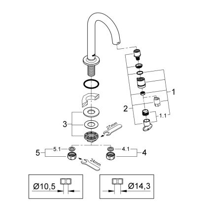 GROHE 20201000 - Stacionārais vārsts UNIVERSAL 113 mm spīdīgs hroms