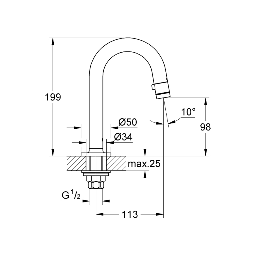 GROHE 20201000 - Stacionārais vārsts UNIVERSAL 113 mm spīdīgs hroms