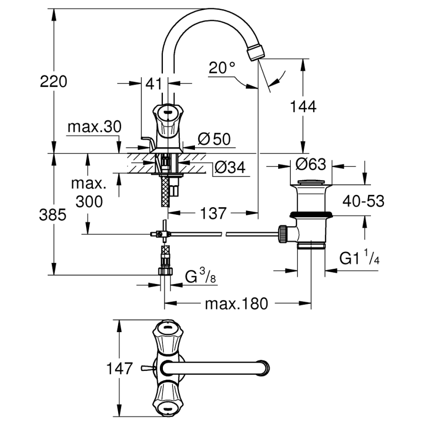 GROHE 21375001 - Izlietnes jaucējkrāns COSTA L ar spīdīgu hroma apdari