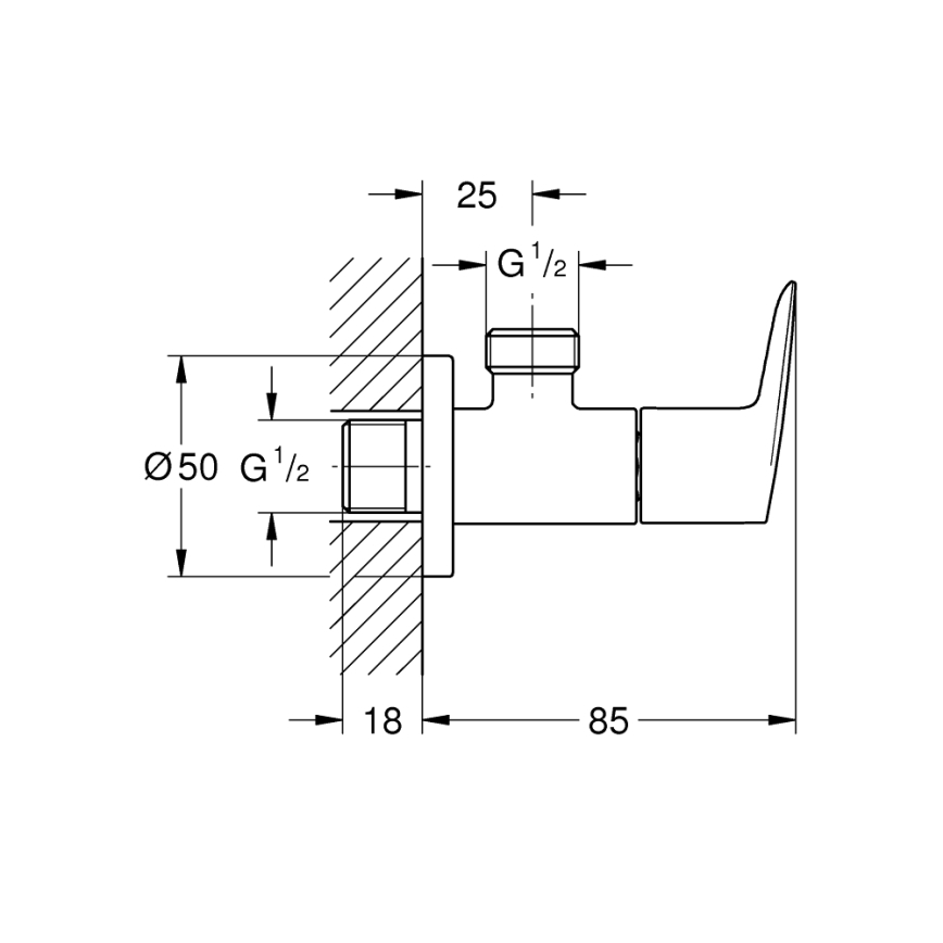 GROHE 22009001 - Spīdīgi hromēts leņķa vārsts DN 15