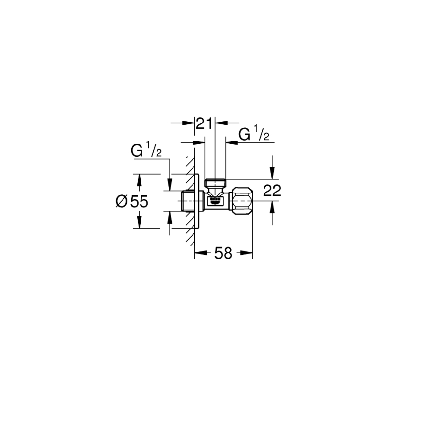 GROHE 22025000 - Stūra vārsts UNIVERSAL DN 15 spīdīgs hroms