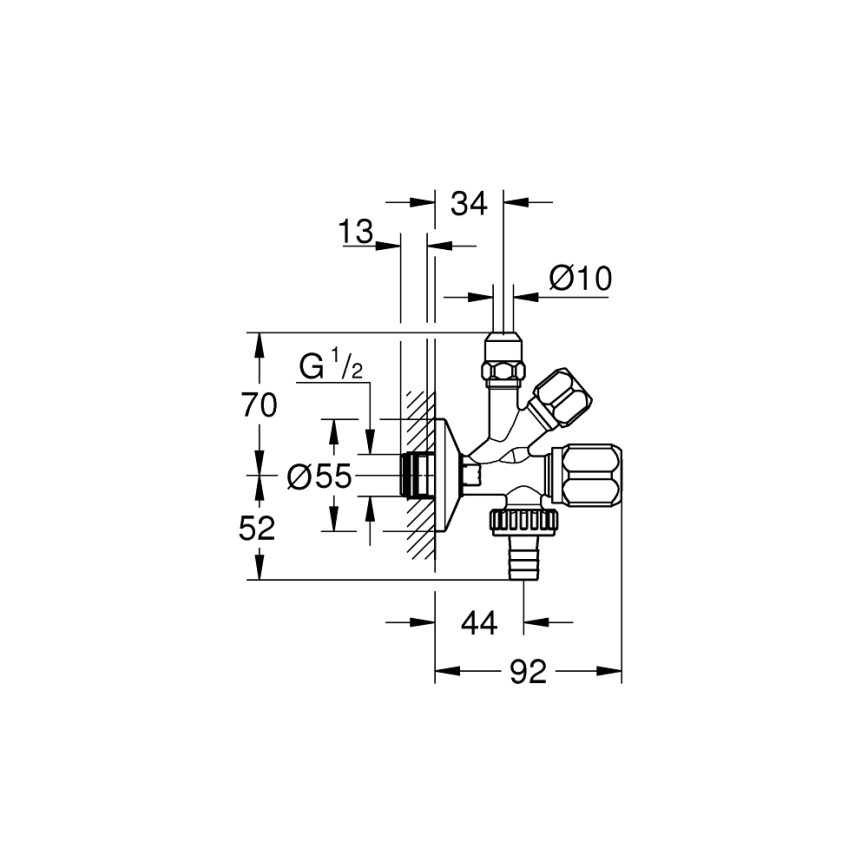 GROHE 22036000 - Kombinētais stūra vārsts ORIGINAL WAS® DN 15 spīdīgi hromēts
