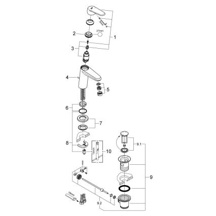 GROHE 23049002 - Izlietnes jaucējkrāns EURODISC COSMOPOLITAN, izmērs S, hroma apdare