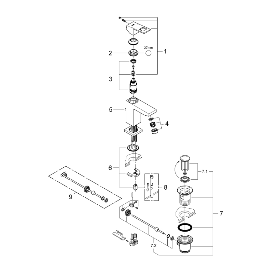 GROHE 2312700E - EUROCUBE izlietnes jaucējkrāns, izmērs S, spīdīgs hroms