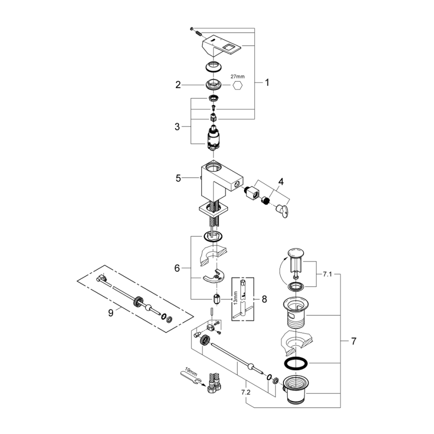 GROHE 23138000 - Bidē jaucējkrāns EUROCUBE pulēts hroms