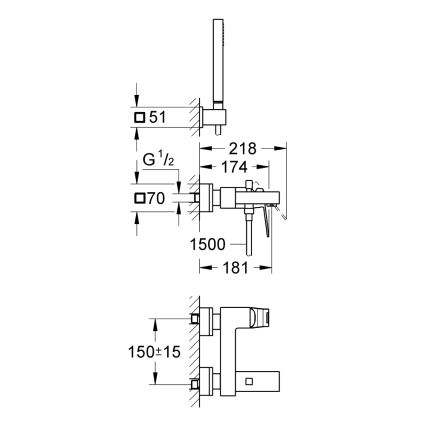 GROHE 23141000 - Vannas jaucējkrāns EUROCUBE DN 15, spīdīgs hroms