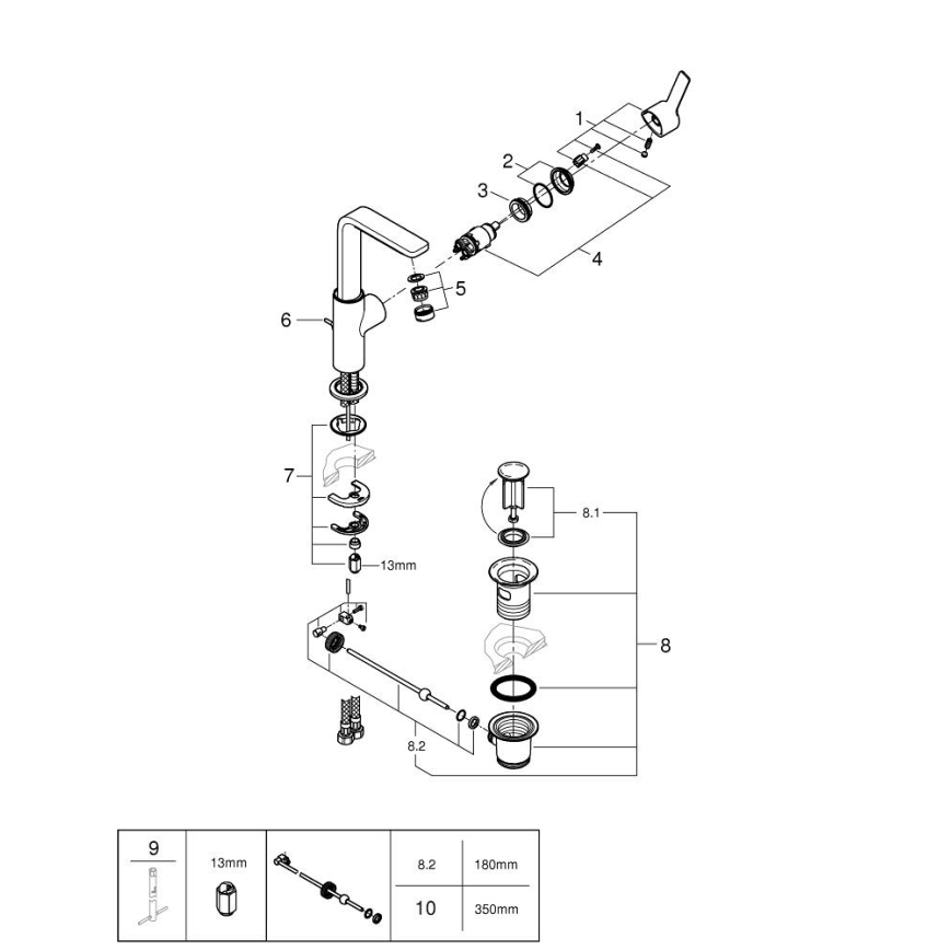 GROHE 23296001 - Izlietnes jaucējkrāns LINEARE, izmērs L, spīdīgs hroms