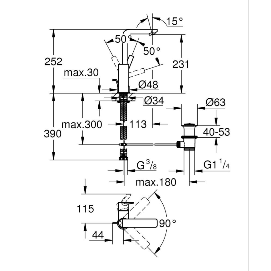 GROHE 23296001 - Izlietnes jaucējkrāns LINEARE, izmērs L, spīdīgs hroms