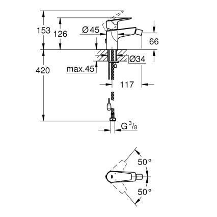 GROHE 23332001 - Bidē jaucējkrāns BAUEDGE, izmērs S, spīdīgs hroms