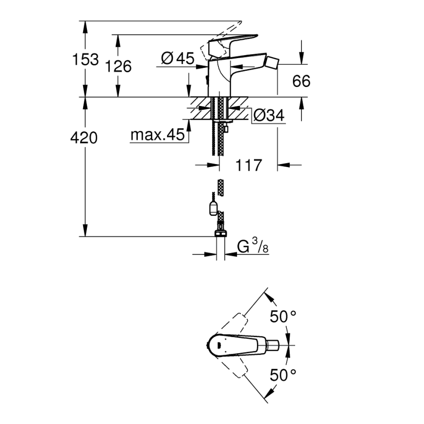 GROHE 23332001 - Bidē jaucējkrāns BAUEDGE, izmērs S, spīdīgs hroms