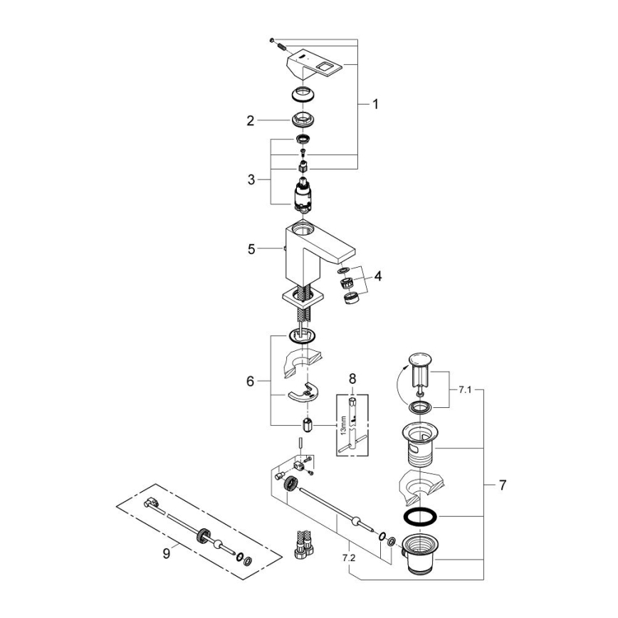 GROHE 2339000E - Izlietnes jaucējkrāns EUROCUBE DN 15 spīdīgs hroms