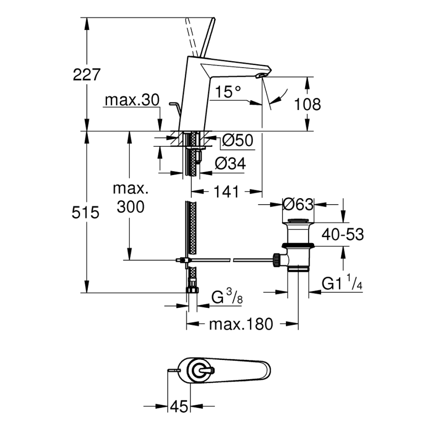 GROHE 23427000 - Izlietnes jaucējkrāns EURODISC JOY DN 15, izmērs M, spīdīgs hroms