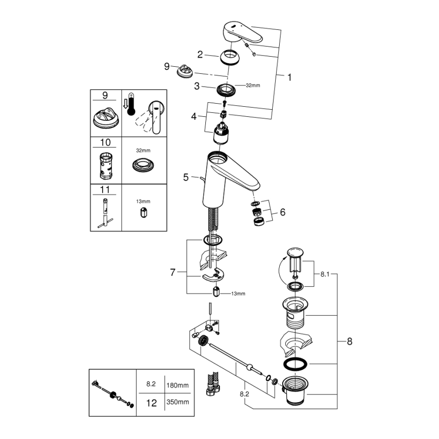 GROHE 23448002 - EURODISC COSMOPOLITAN izlietnes jaucējkrāns, izmērs M, hromēts