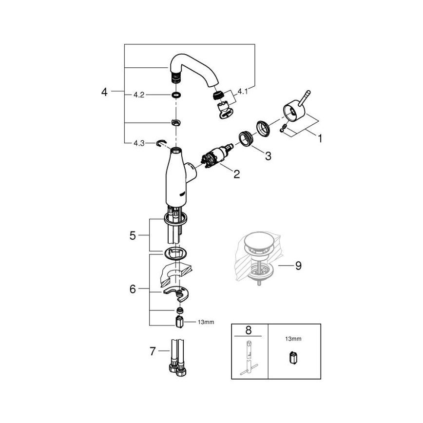 GROHE 23463001 - Izlietnes jaucējkrāns ESSENCE, izmērs M, spīdīgs hromēts pārklājums